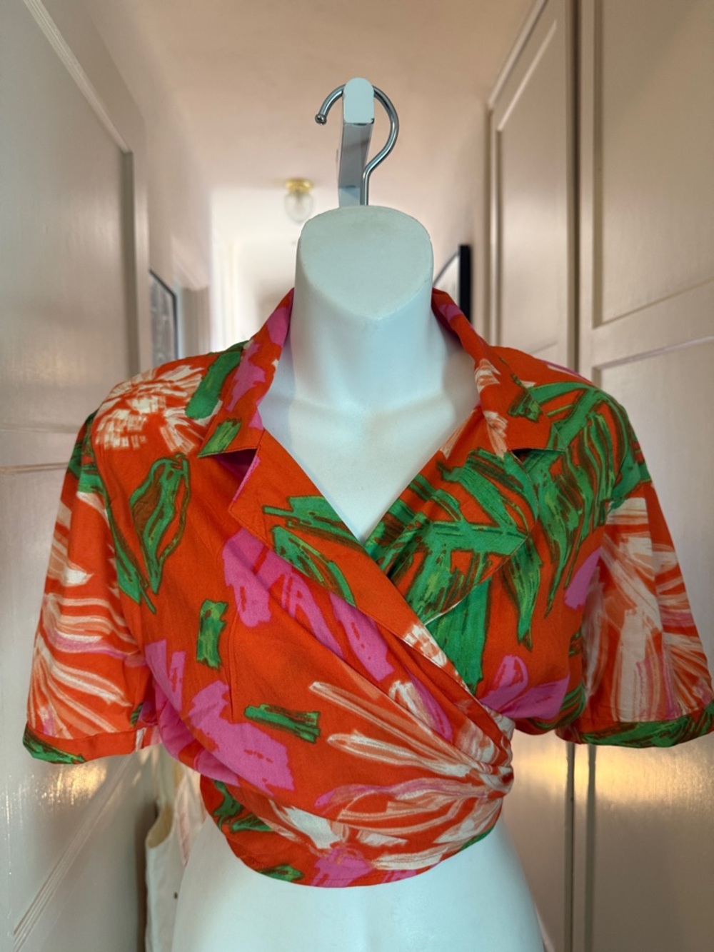 Girl Soul Tropical Wrap Crop Top in Orange Floral